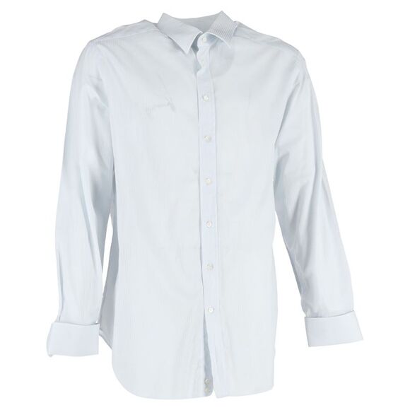 Giorgio Armani Micro-Striped Long Sleeve Shirt in Light Blue Cotton
